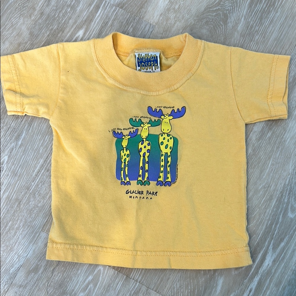 Yellow T-Shirt Glacier National Park with Moose Design Size 12 Months